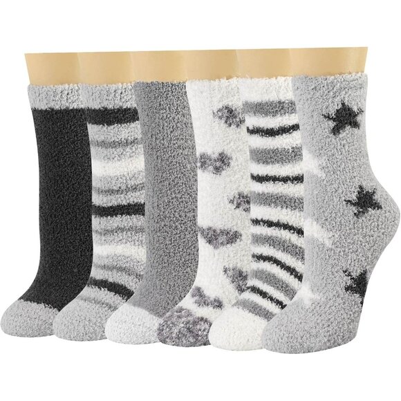 Plush Slipper Socks Women Colorful Warm Fuzzy Crew Socks Cozy Soft Winter Grey - Picture 1 of 7